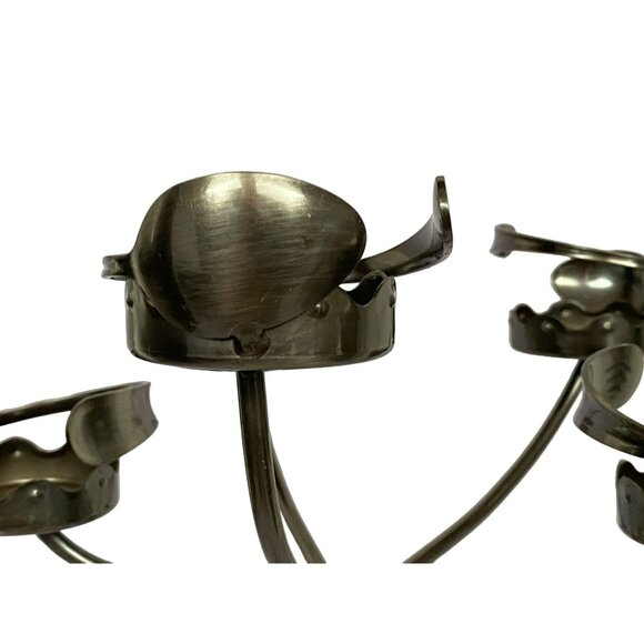Candelabra Modernist Artsy Pewter Finish Spoon Fork Candle Holder Flatware Art - Picture 3 of 14